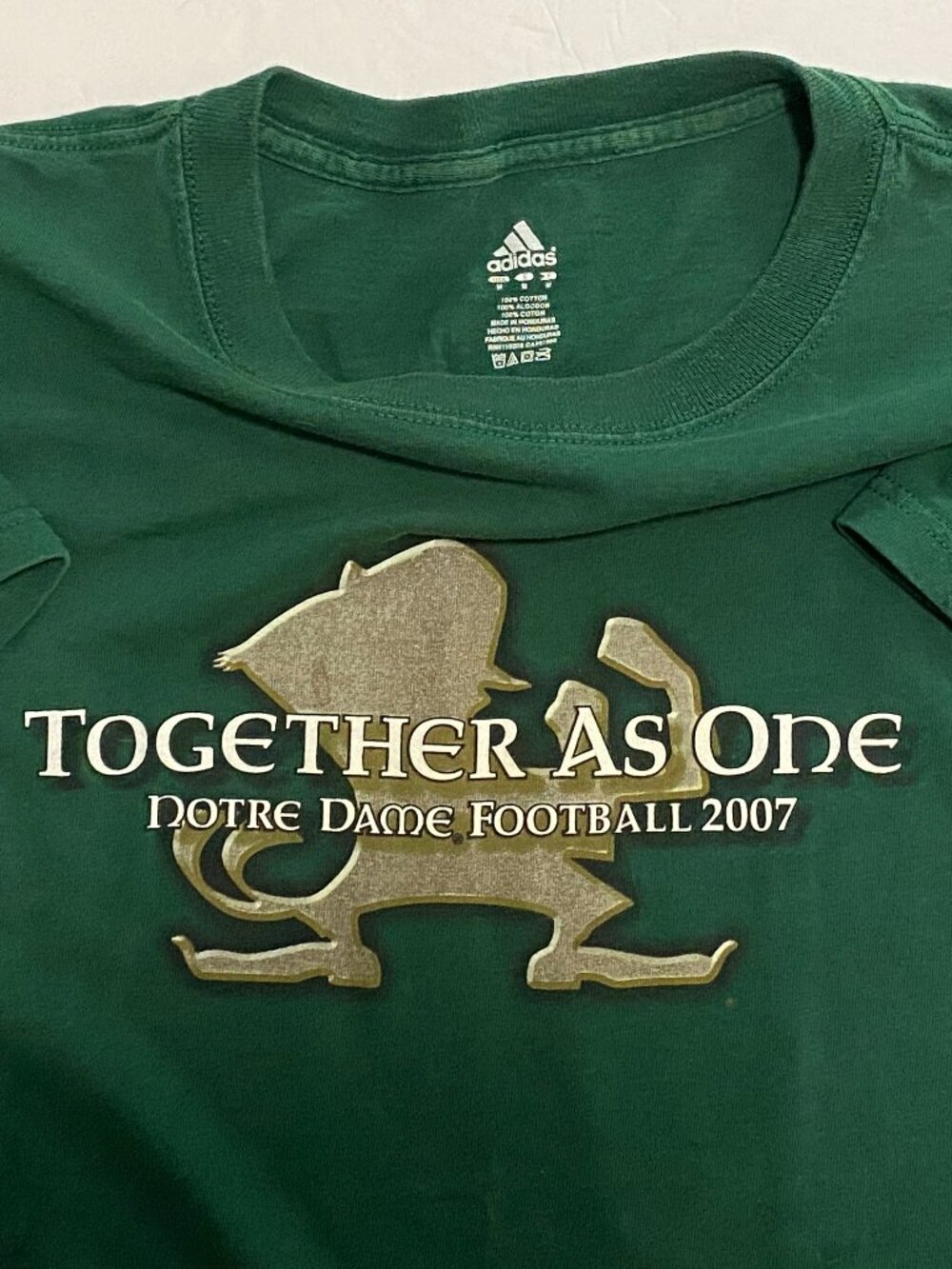 Notre Dame Football "The Shirt 2007" Adidas T-Shirt Green Men's Sz M - NWOT